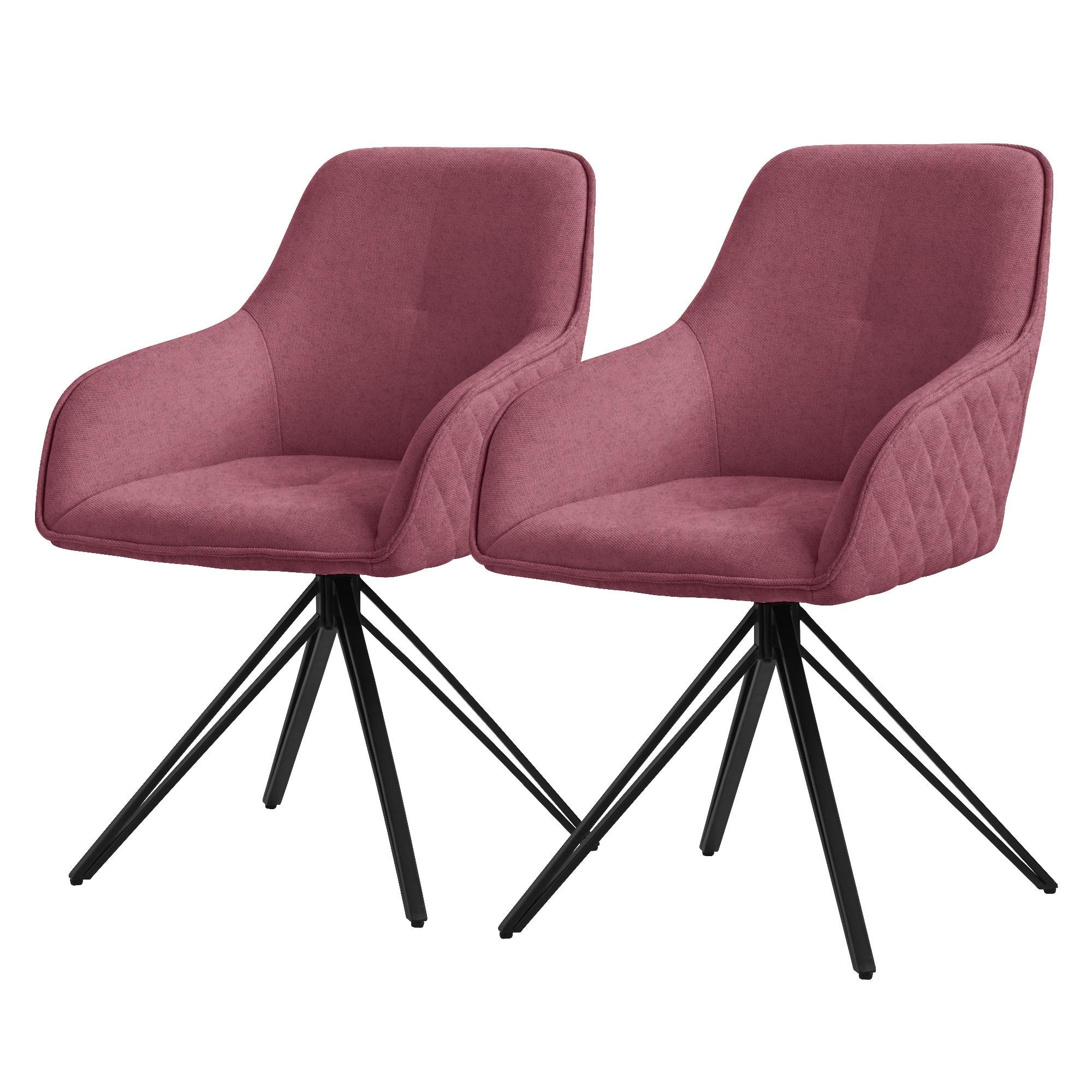 ESSZIMMERSTUHL 2er Set drehbar Altrosa Webstoff - Pink/Schwarz, Textil/Metall (61/84.5/57cm) - ML-DESIGN