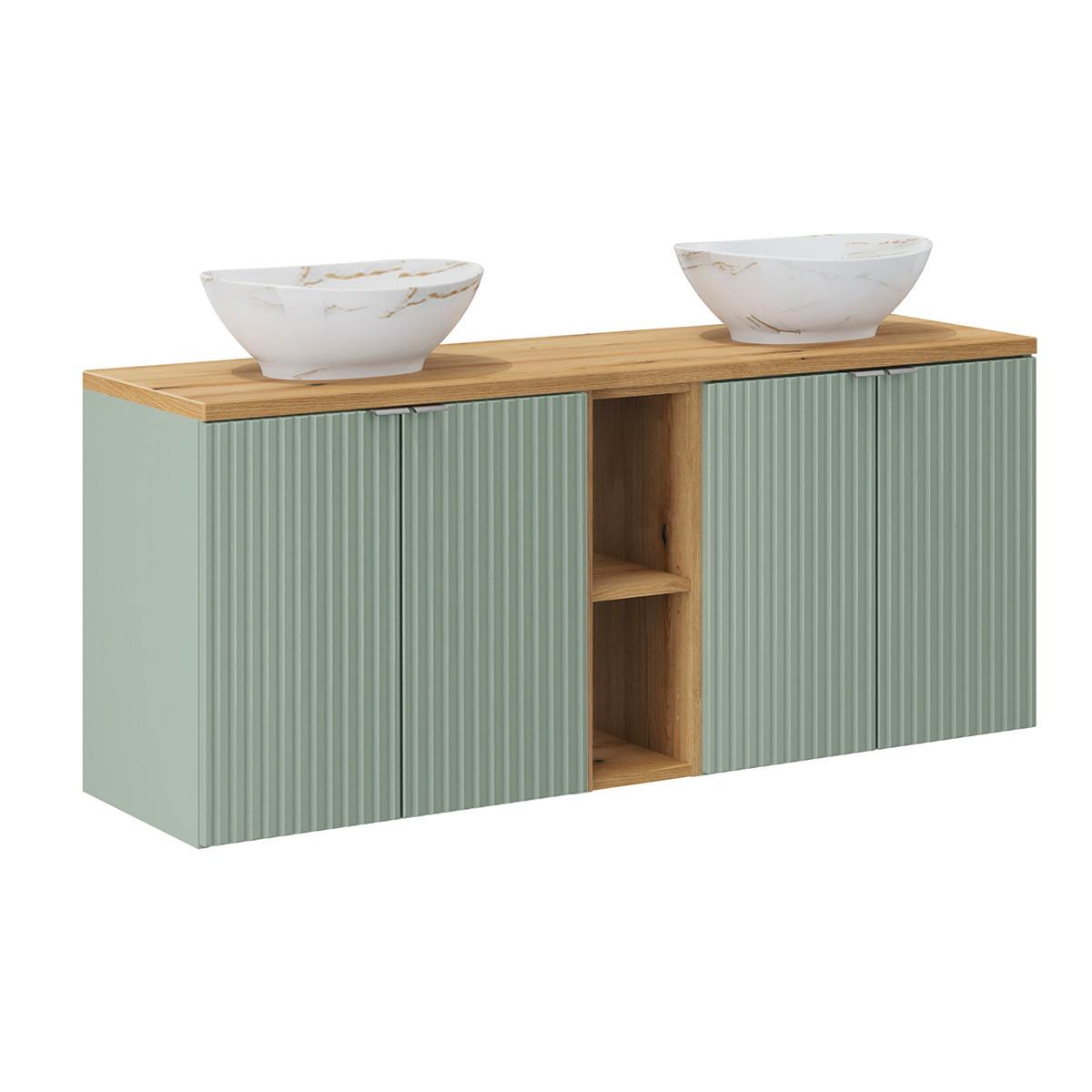 DOPPELWASCHTISCH 140.4cm Jade Grün und Holz - Grün, Holzwerkstoff (140.4/59.5/40cm) - Petits-meubles