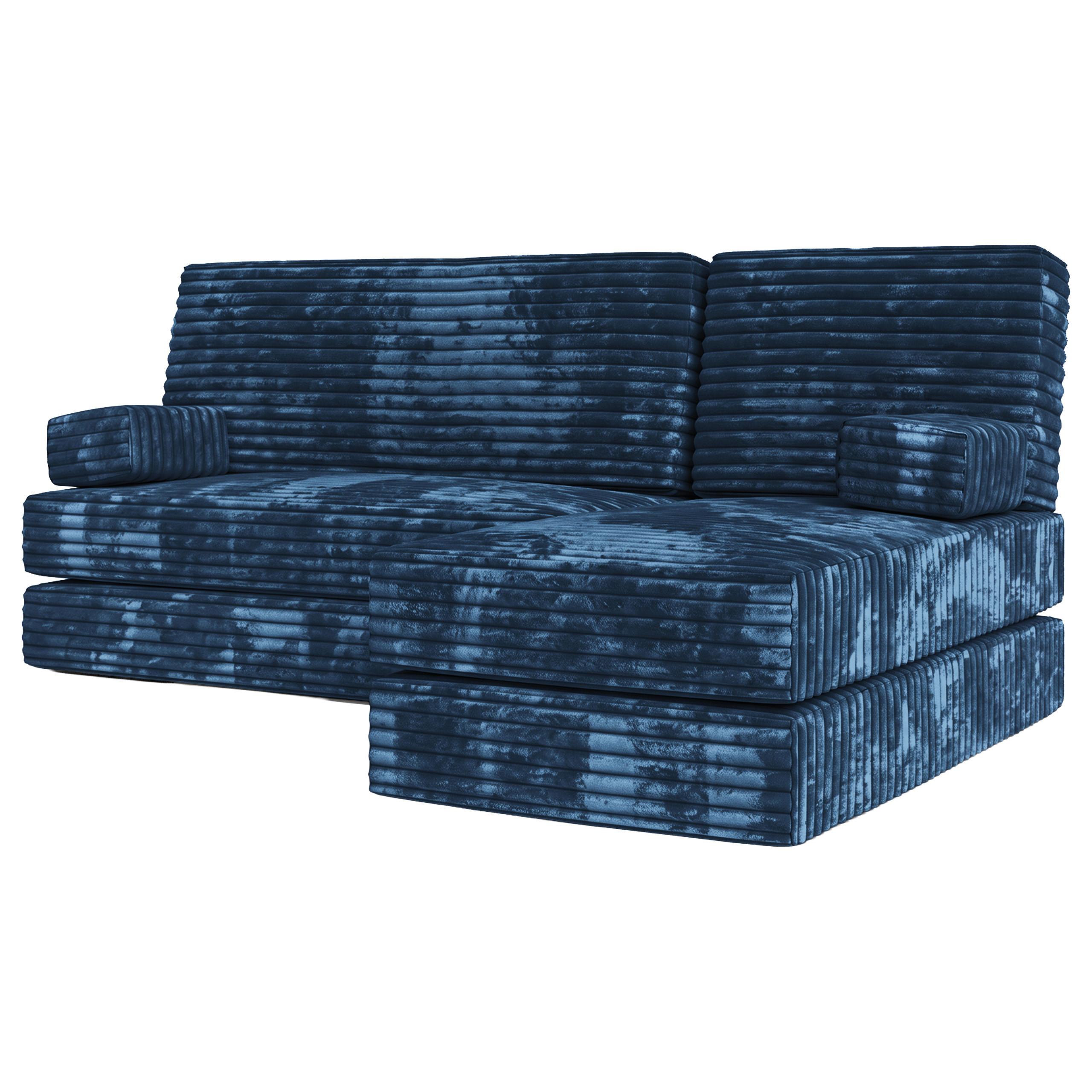 ECKSOFA NOTIA modulares Boneless Sofa mit Schlaffunktion Blau Kordstoff - Blau, Textil (200/120cm) - MASSENO
