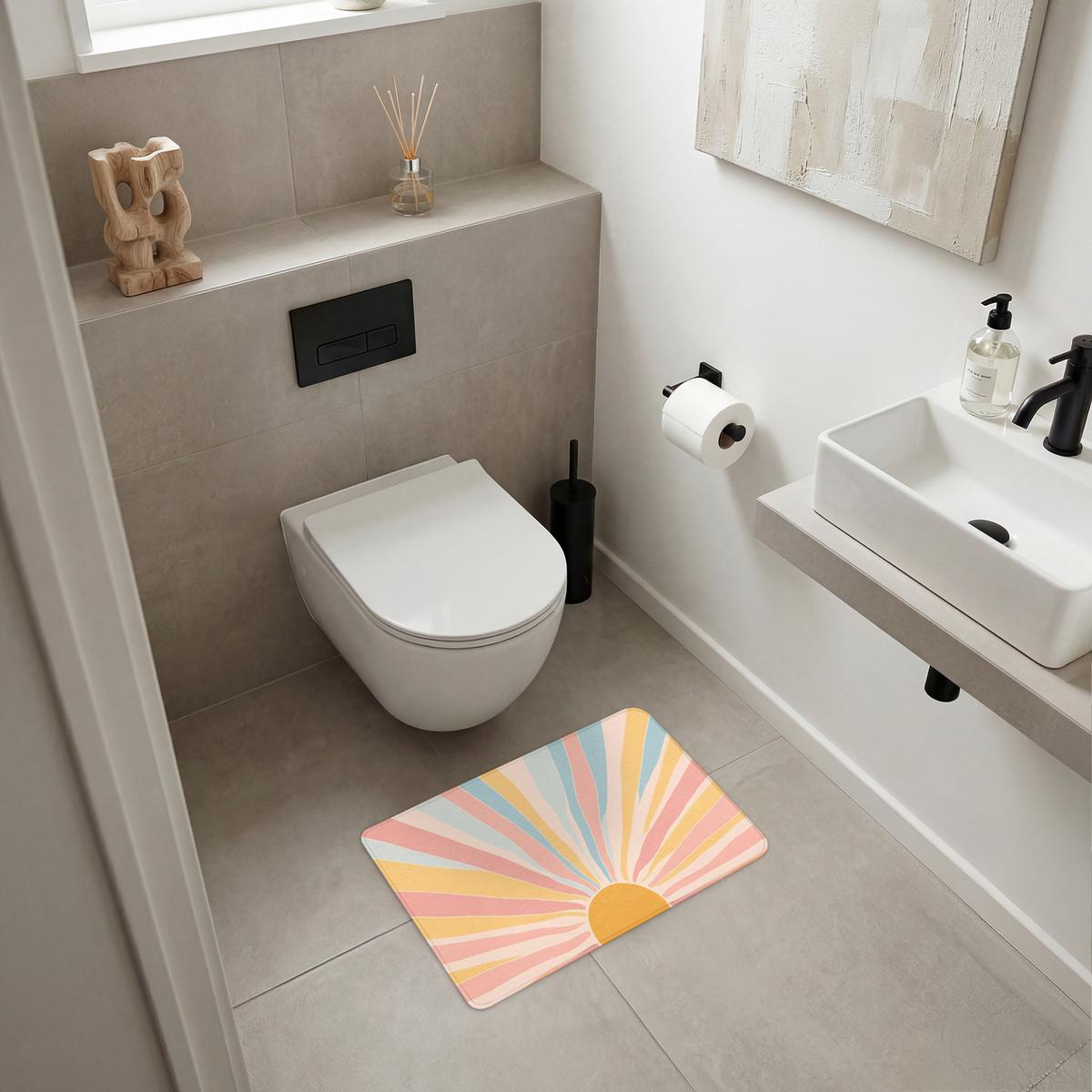 BADEMATTE Illustration - Sonne - Pastellfarben 60x40 cm - Pastellblau, Textil (60/40cm) - OnlyWow