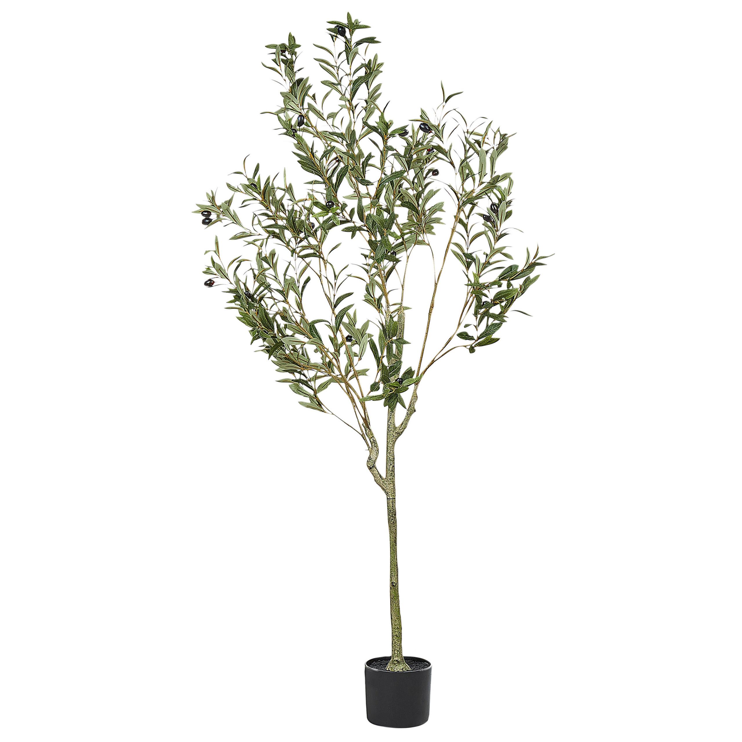 KUNSTPFLANZE im Blumentopf 153 cm Grün/Schwarz Olive Tree - Schwarz/Grün, Kunststoff (153cm) - Beliani