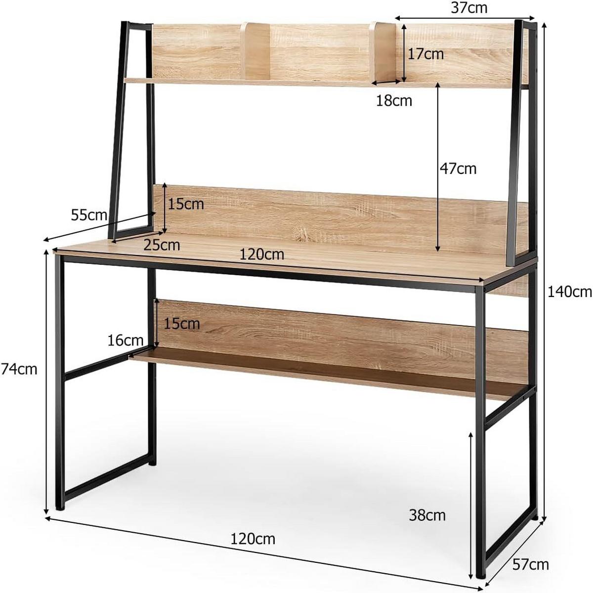 SCHREIBTISCH 140cm Natur - Naturfarben, Holz (57/120/140cm) - COSTWAY