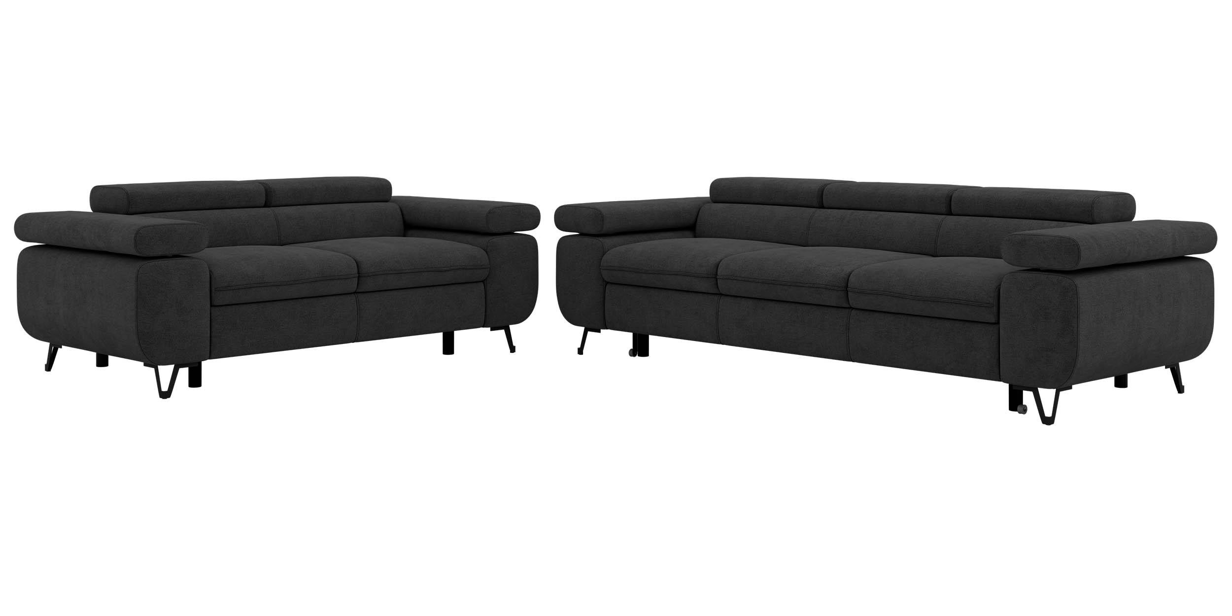 SITZGARNITUR PETERS 2+3 - Dunkelgrau Stukture - Dunkelgrau/Graphitfarben, Textil/Metall (262/76/99cm) - MKS