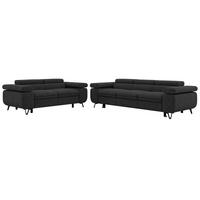 SITZGARNITUR PETERS 2+3 - Dunkelgrau Stukture - Dunkelgrau/Graphitfarben, Textil/Metall (262/76/99cm) - MKS