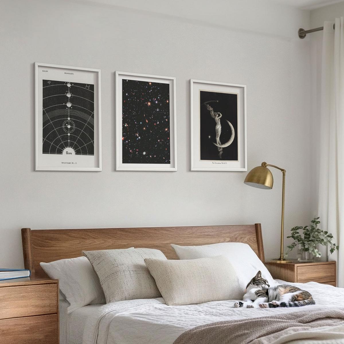 BILDER SET 3er Set - 40x60 cm Weißer Rahmen - Nachtdarstellung des Sonnensystems - Weiß, Kunststoff (40/60cm) - TULUP