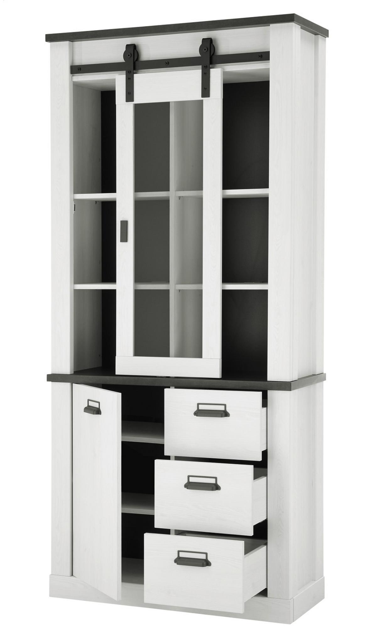 ESSZIMMER-SET weiß Pinie, anthrazit Landhaus, Wohnkombination 2-teilig - Anthrazit/Weiß, Holzwerkstoff/Metall (275/201/43cm) - Furn.Design