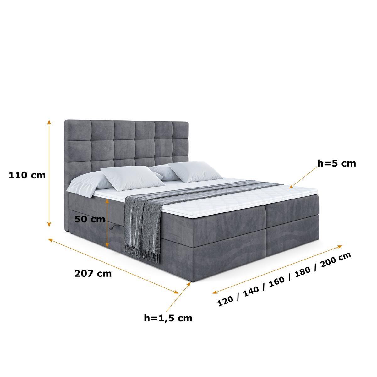 BOXBETT mit H3-Matratze und Lattenrost - BRUGO - 140x200 Dunkelgrau - Dunkelgrau, Holzwerkstoff (140/200cm) - ALTDECOR