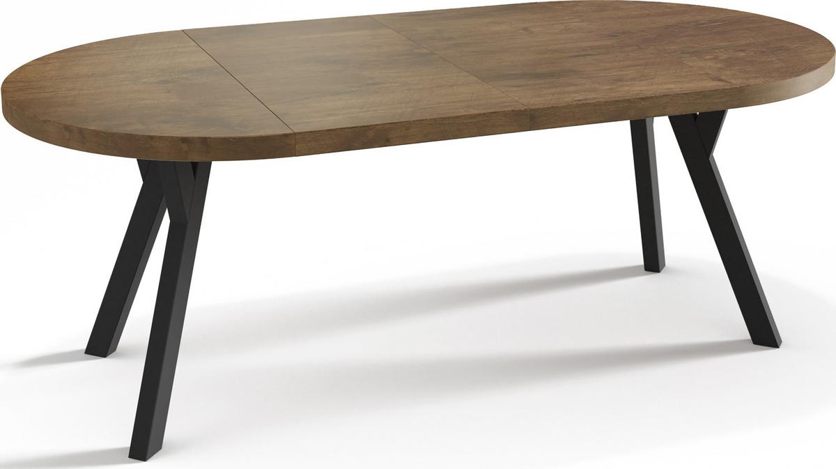 ESSTISCH Twixy runder ausziehbarer, Lefkas Eiche 90-170/90/76 cm - Alteiche/Schwarz, Holz/Holzwerkstoff (90/170/76cm) - WFL GROUP