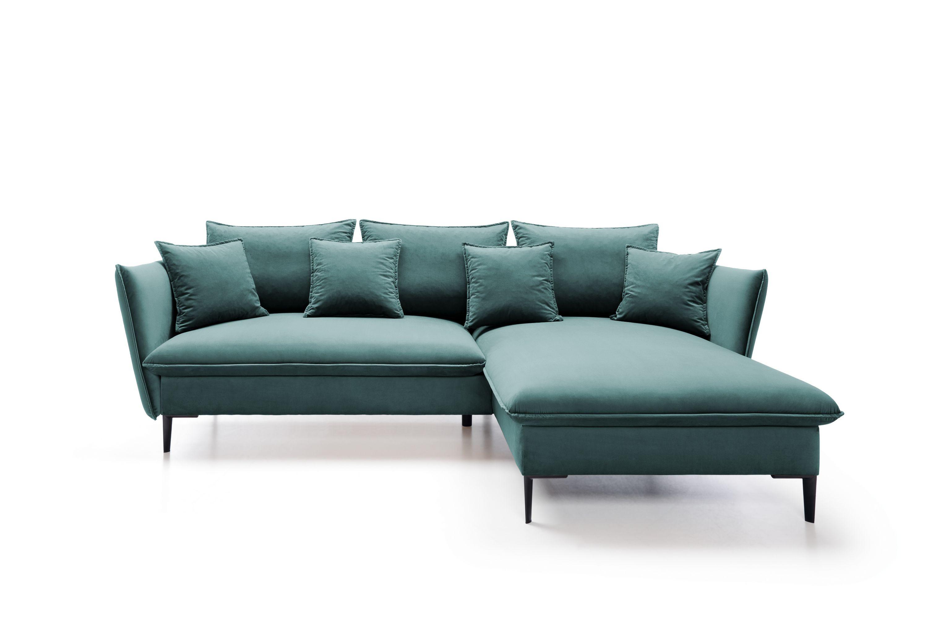 ECKSOFA SOLE Grün Plüsch-Stoff mit Schlaffunktion - Grün, Holz (258/167cm) - MASSENO