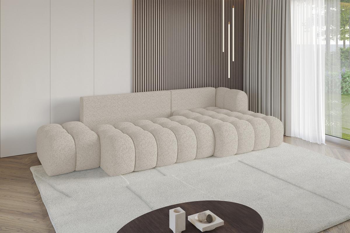 ECKSOFA mit Schlaffunktion Ottomane RECHTS OLEA-L2 321x164x75 Beige Tissu - Schwarz/Sahara, Holzwerkstoff/Kunststoff (164/321cm) - ALTDECOR