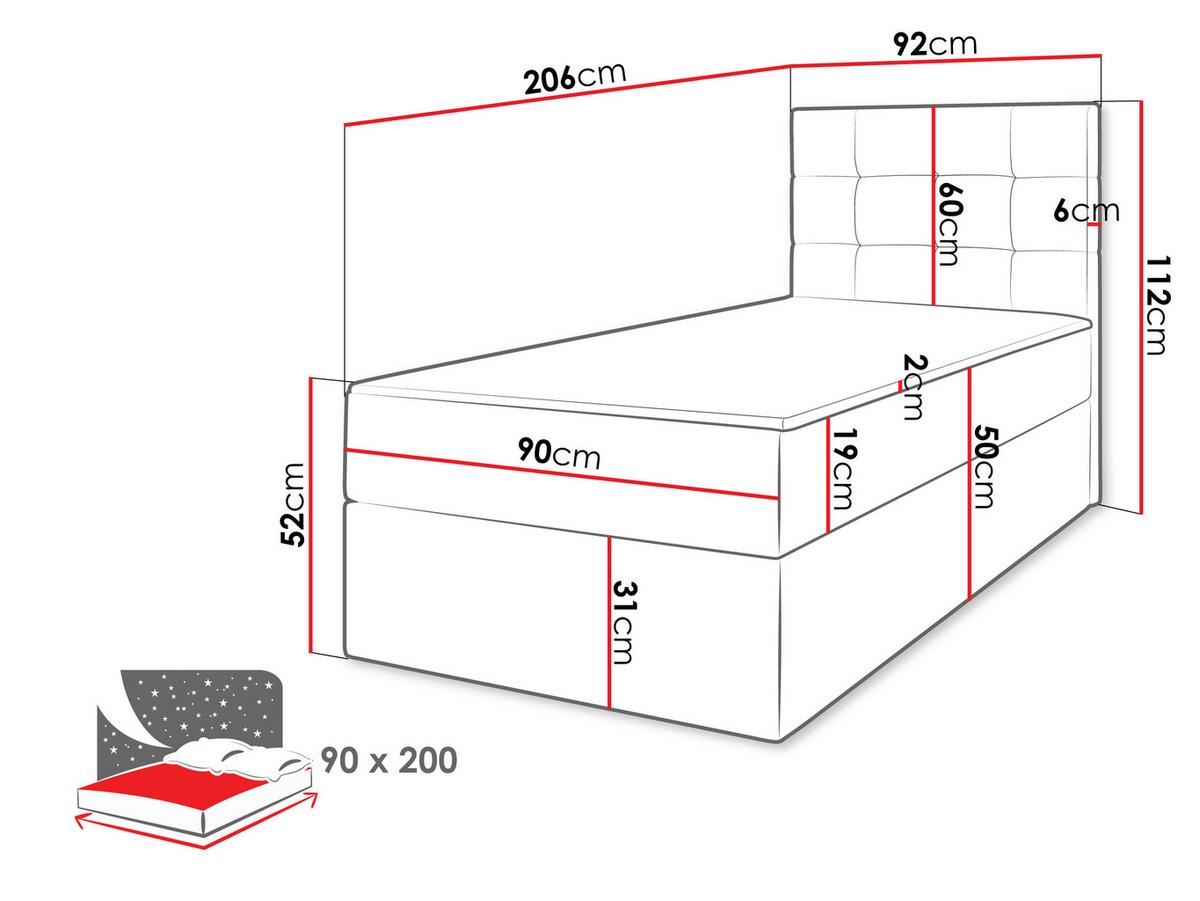 BOXBETT Luanda Single - H3 - Schwarz/Grün, Holz/Kunststoff (90/200cm) - MIRJAN24