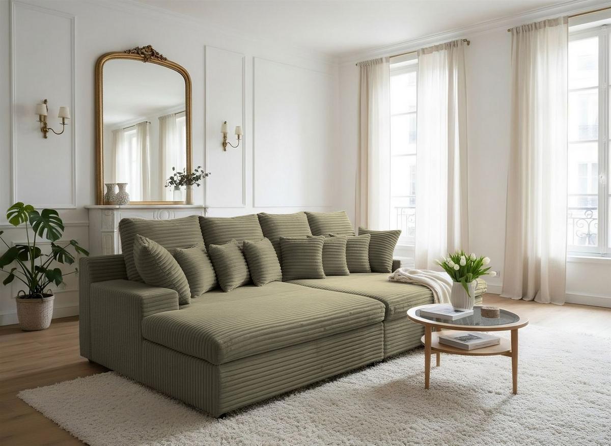SOFA Arosa - Hellgrün, Holzwerkstoff/Textil (286/103/170cm) - Fun Möbel