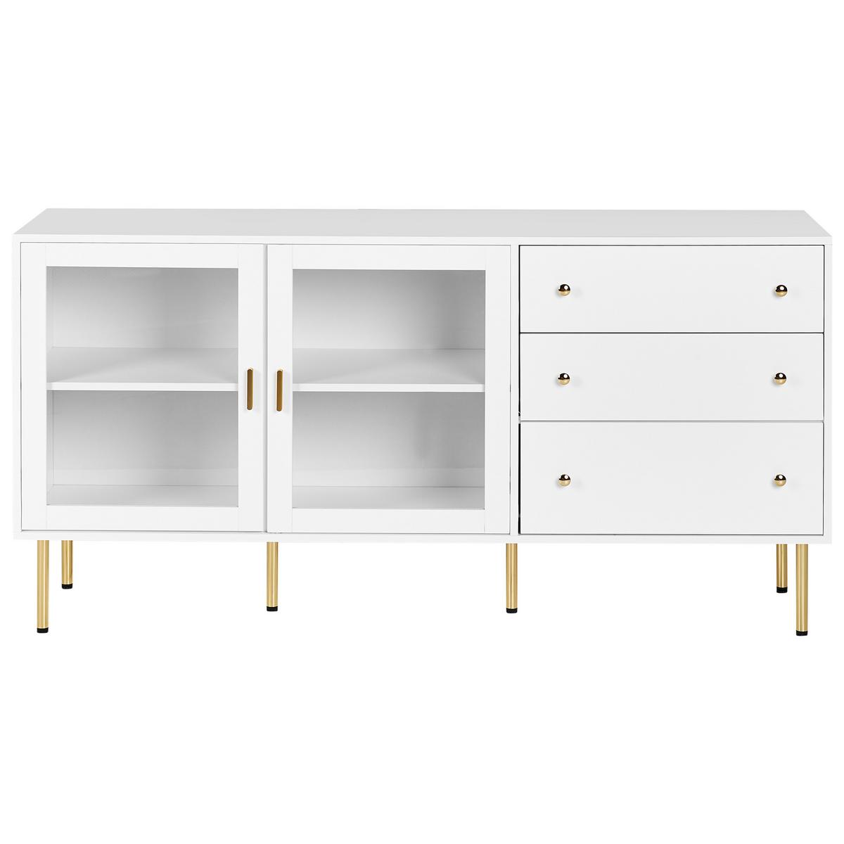 SIDEBOARD mit Glastüren 160 cm Weiß Milora - Weiß, Holzwerkstoff (160/80/40cm) - Beliani