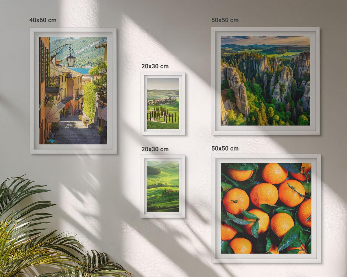 BILDER SET 5er Set - 50x50 cm & 20x30 cm & 40x60 cm Weißer Rahmen - Italienische Landschaft Orangen Natur - Weiß, Kunststoff (40/60cm) - TULUP
