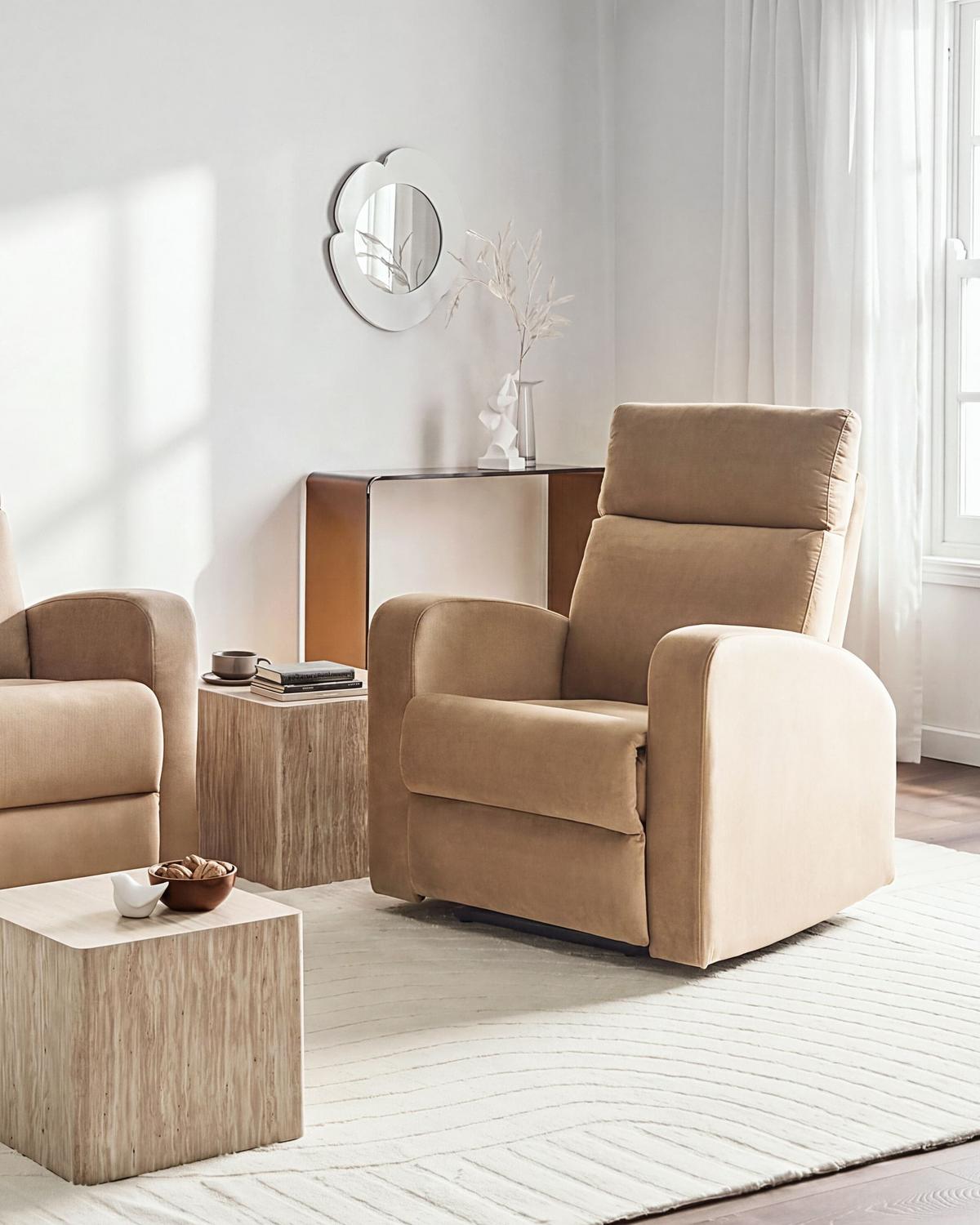 FERNSEHSESSEL Samtstoff Hellbraun Verdal - Hellbraun/Braun, Textil (78/100/73cm) - Beliani