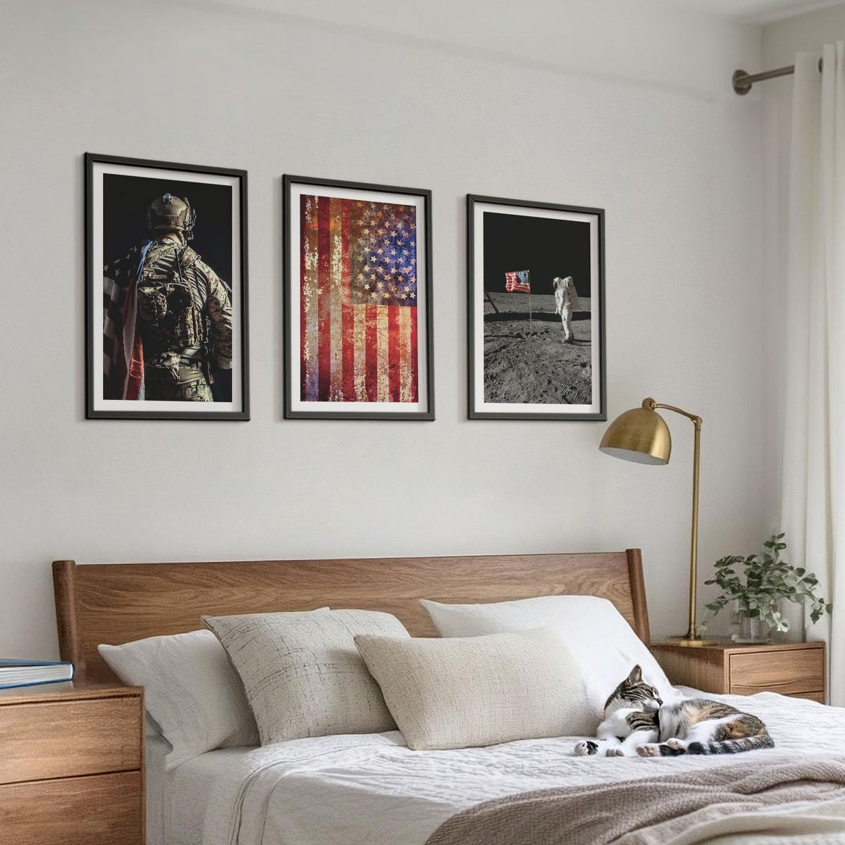 BILDER SET 3er Set - 40x60 cm Schwarzer Rahmen - Amerikanische Symbole, USA-Flagge - Schwarz, Kunststoff (40/60cm) - TULUP