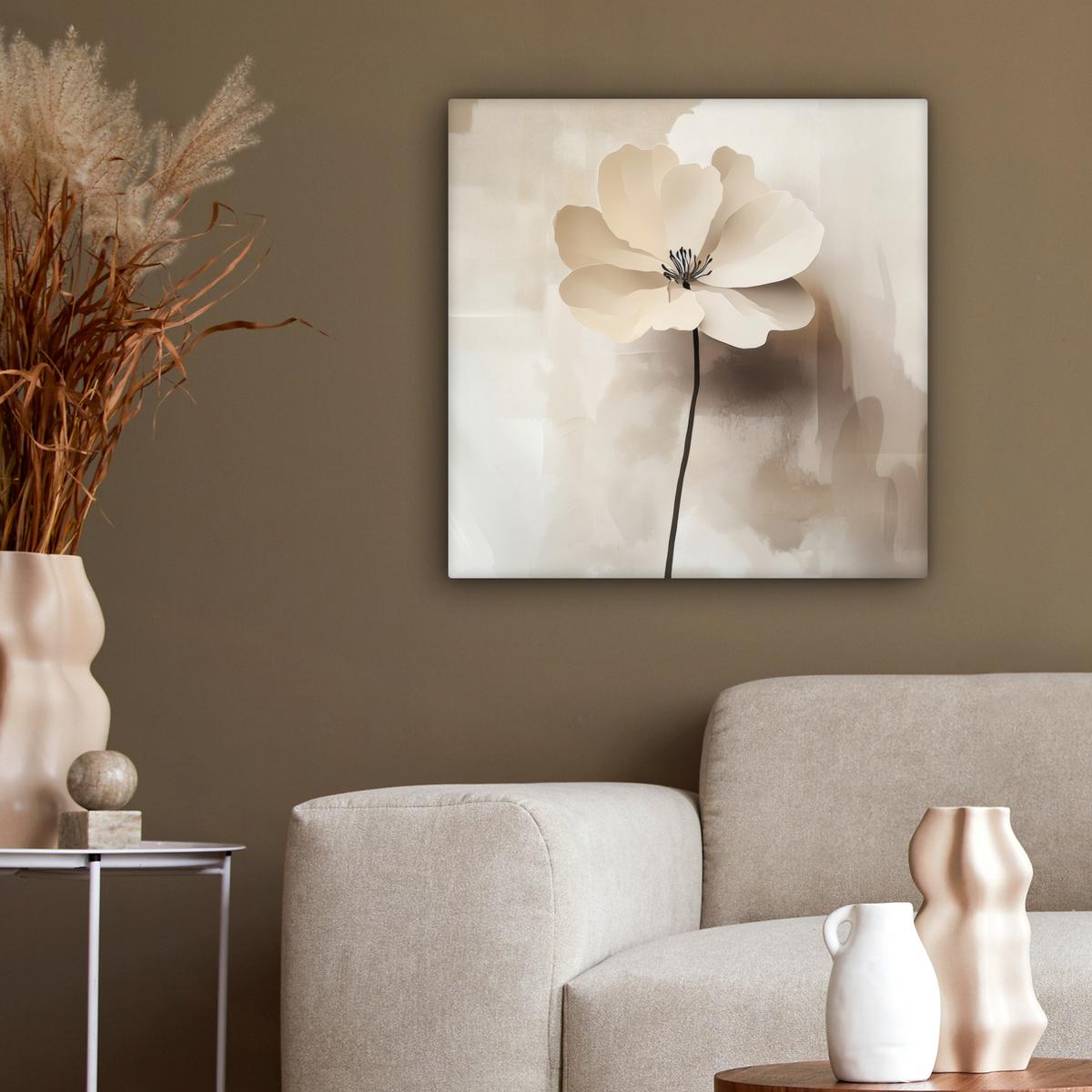 LEINWANDBILD Blume - Beige - Farbe - Schatten Wandbild Wohnzimmer 50x50 cm - Creme, Textil (50/50cm) - MuchoWow