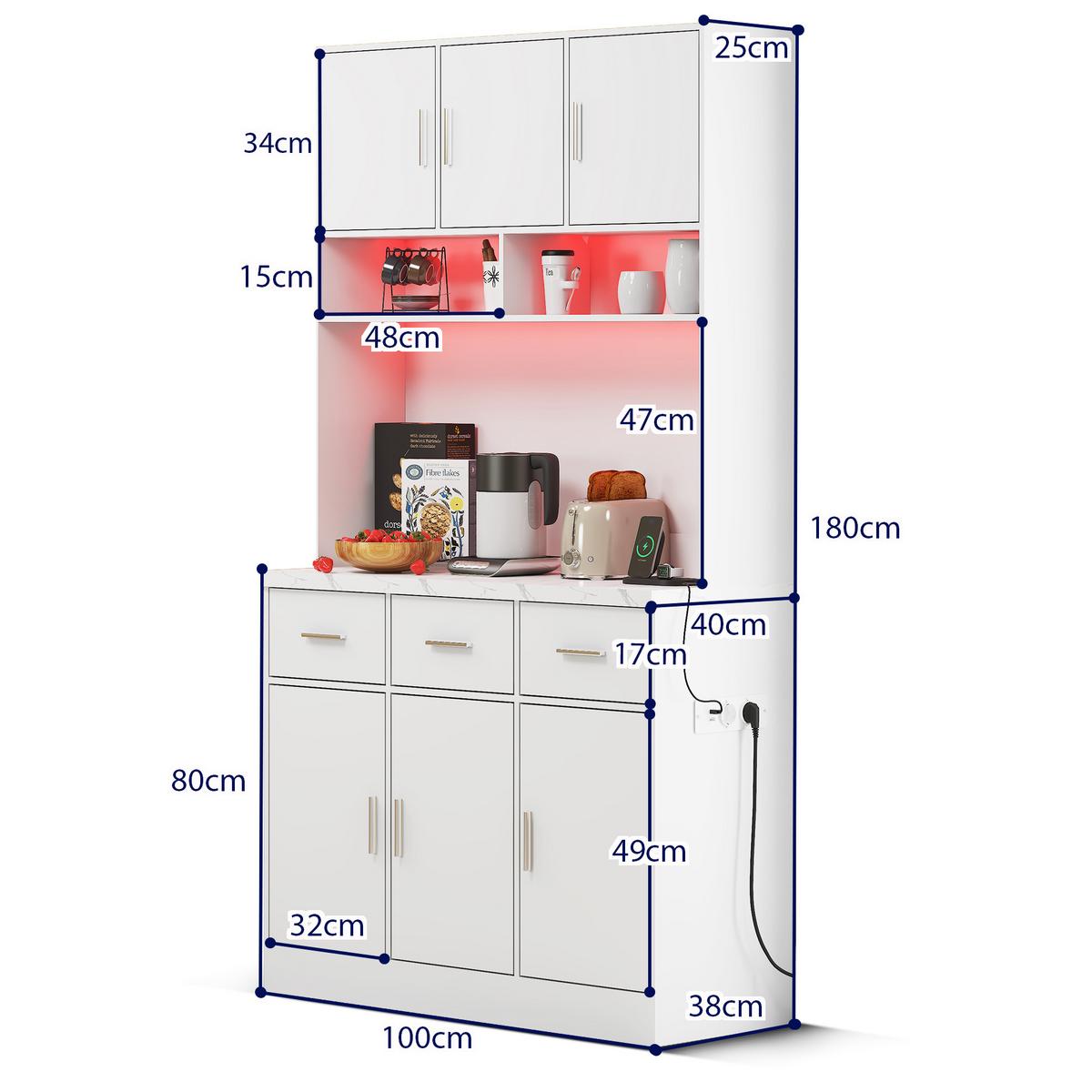 HIGHBOARD Weiß mit LED-Beleuchtung und Steckdosen - Weiß, Holzwerkstoff/Metall (100/180/40cm) - Urban Meuble