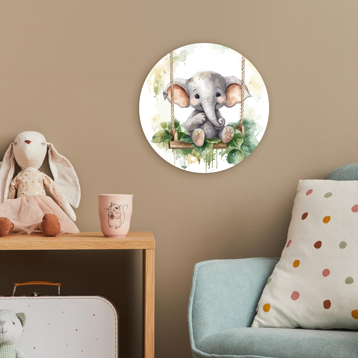 WANDBILD Elefant - Tier - Kinder - Dschungel Deko Wohnzimmer 30x30 cm - Hellgrau, Kunststoff (30/30cm) - MuchoWow
