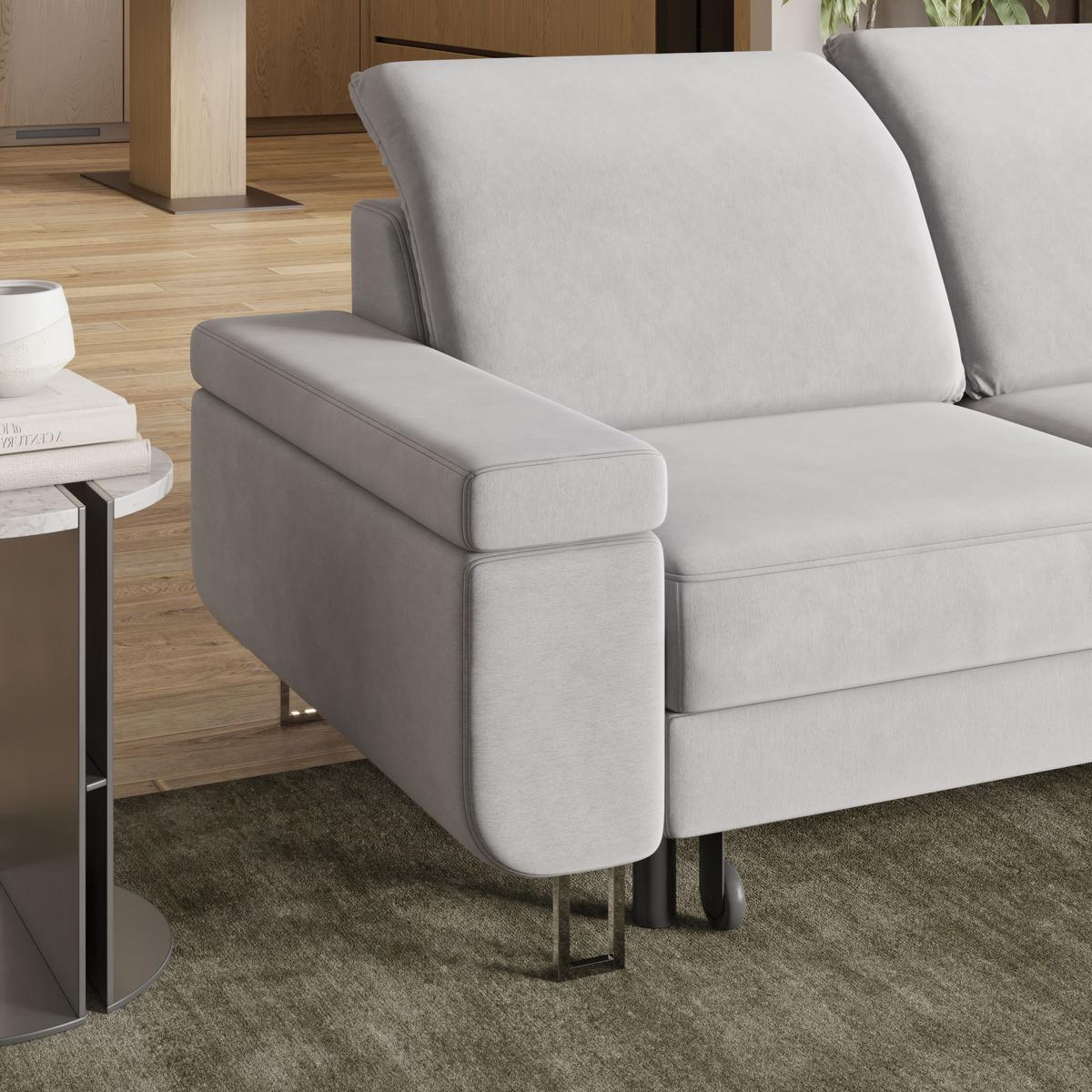 ECKSOFA LERMA R-S Beige Velours-Stoff mit Schlaffunktion - Beige/Silberfarben, Holz/Textil (253/190cm) - MASSENO