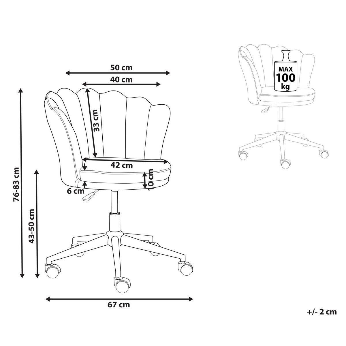 BÜROSTUHL Samtstoff Grau Monticello - Grau, Textil/Metall (67/78/65cm) - Beliani