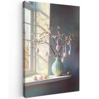LEINWANDBILD Stillleben - Vase - Osterzweig Deko XXL 80x120 cm - Hellblau, Textil (80/120cm) - MuchoWow