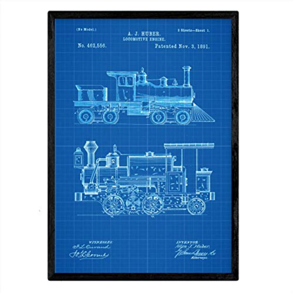 POSTER Lokomotive Patent A3 Rahmenlos - Blau, Papier (29.7/5/42cm) - Nacnic
