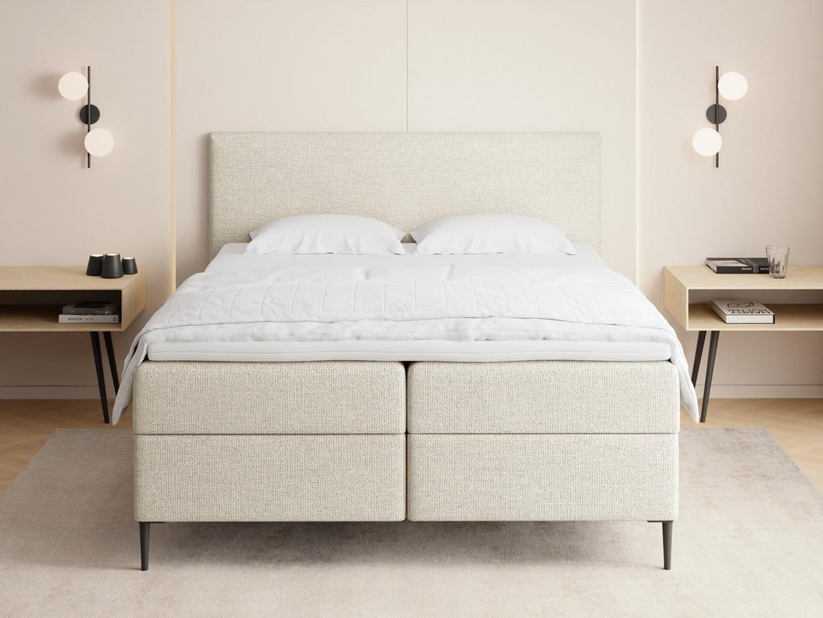 BOXBETT Alba Rise mit Bettkasten, Creme Chenille 180x200 cm – inkl. H4 Taschenfederkern Matratze & Foam Topper - Creme/Schwarz, Holz/Textil (180/200cm) - WFL GROUP