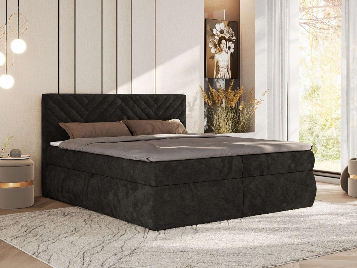 BOXBETT AVERTA 180/200 - Dunkelgrau Schenille glatt - H4 - Dunkelgrau, Textil (180/200cm) - MKS