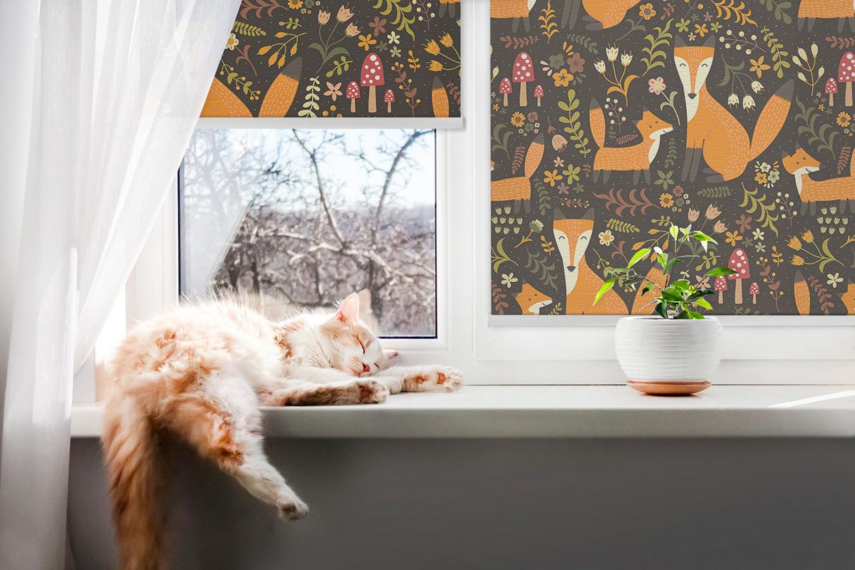 INNENROLLO - Fensterrollo - Rollo - 60x40 cm - Füchse und Pflanzen - Orange, Kunststoff (60/140/0.5cm) - TULUP