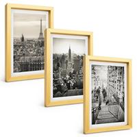 BILDER SET 3er Set - 20x30 cm Goldrahmen - Aussicht Paris New York Treppen - Goldfarben, Kunststoff (20/30cm) - TULUP