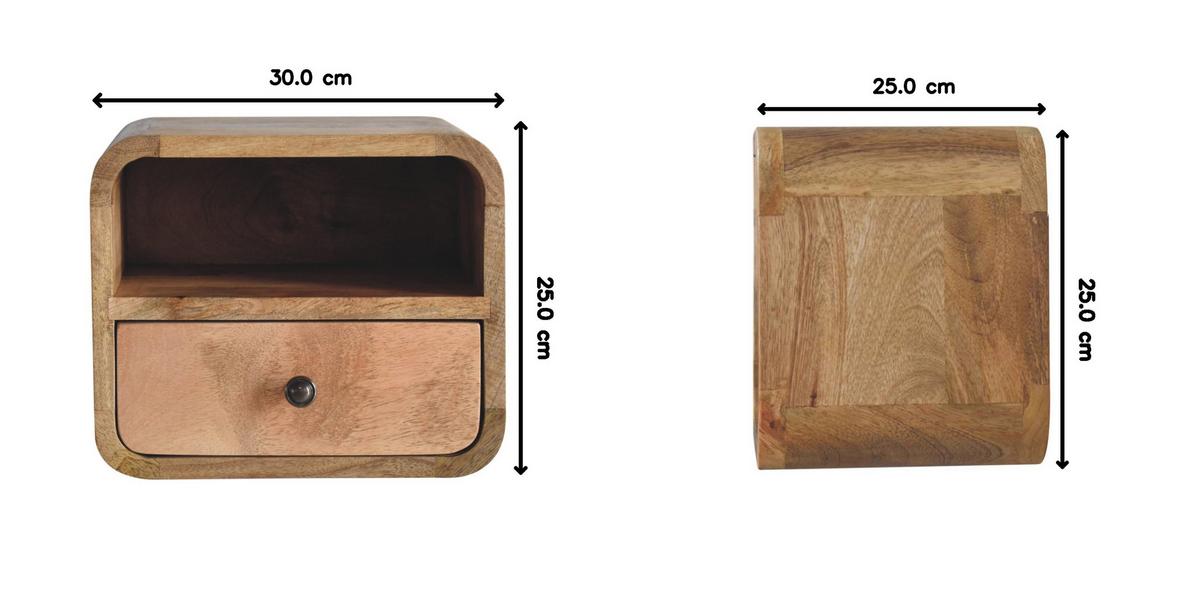 NACHTTISCH Wandmontierter im Eichenholz-Finish, 1 Schublade, 1 Offenes Fach, Beige - Beige/Messingfarben, Holz/Metall (30/25/25cm) - Artisan Furniture