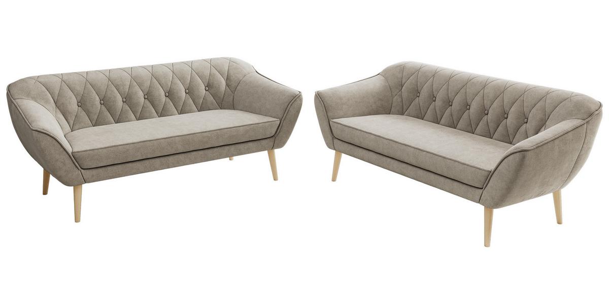 SITZGARNITUR PIRS 3+3 - Greige Strukture - Holzbeine - Greige/Buchefarben, Holzwerkstoff/Textil (180/75/74cm) - MKS