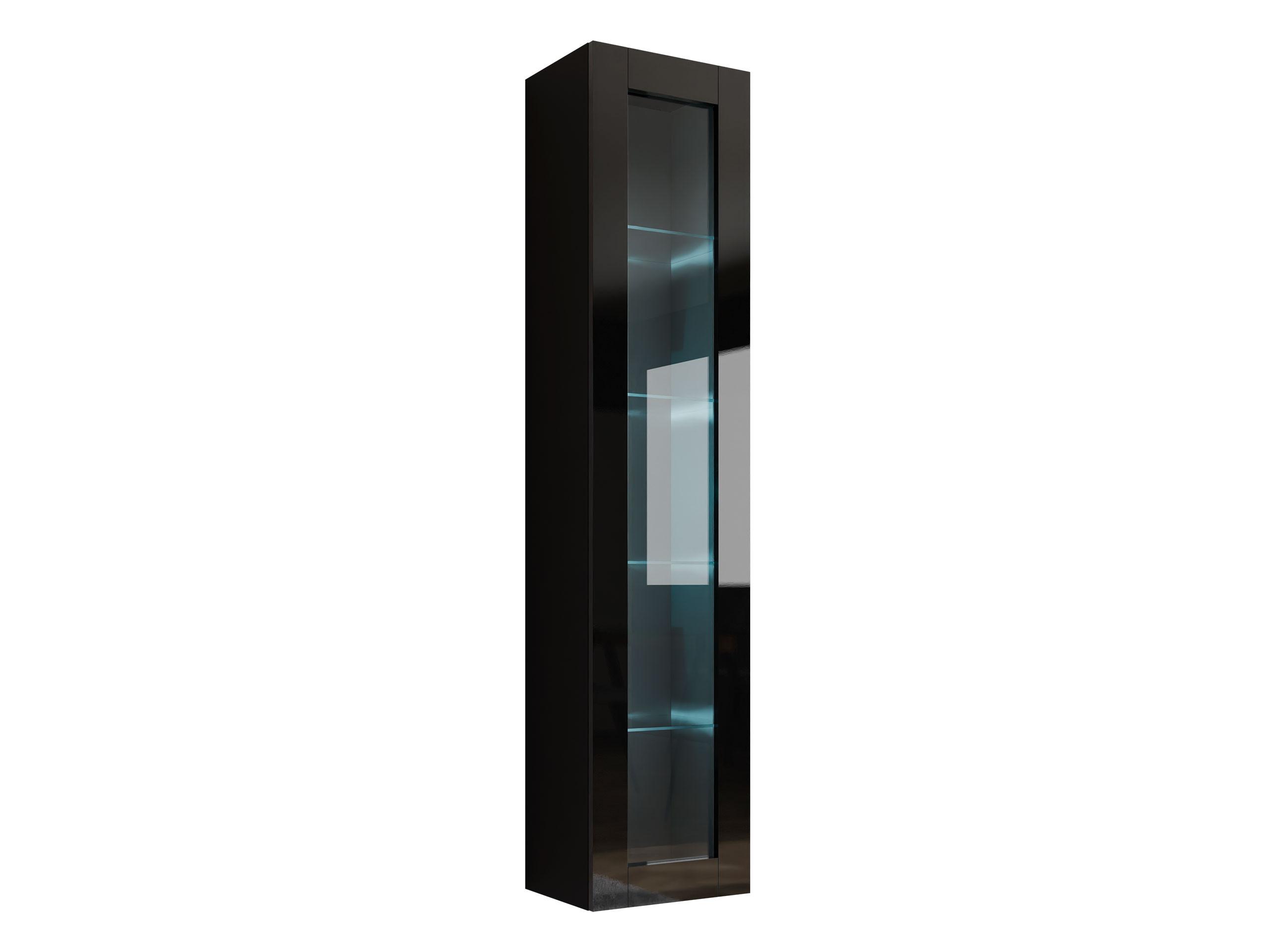 HÄNGEVITRINE 180 Vigo Glas mit RGB LED Beleuchtung - Schwarz Hochglanz/Schwarz, Holzwerkstoff (40/180/30cm) - MIRJAN24