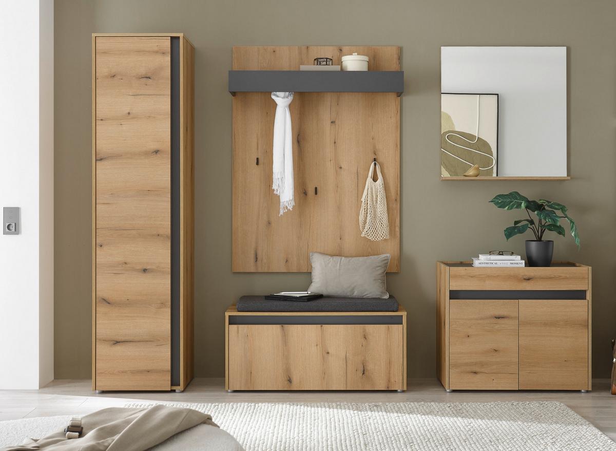 GARDEROBEN-SET 2-teilig Evoke Eiche, grau 150 cm, Garderobenkombination mit Spiegel - Eichefarben/Grau, Glas/Holzwerkstoff (150/200/30cm) - Furn.Design