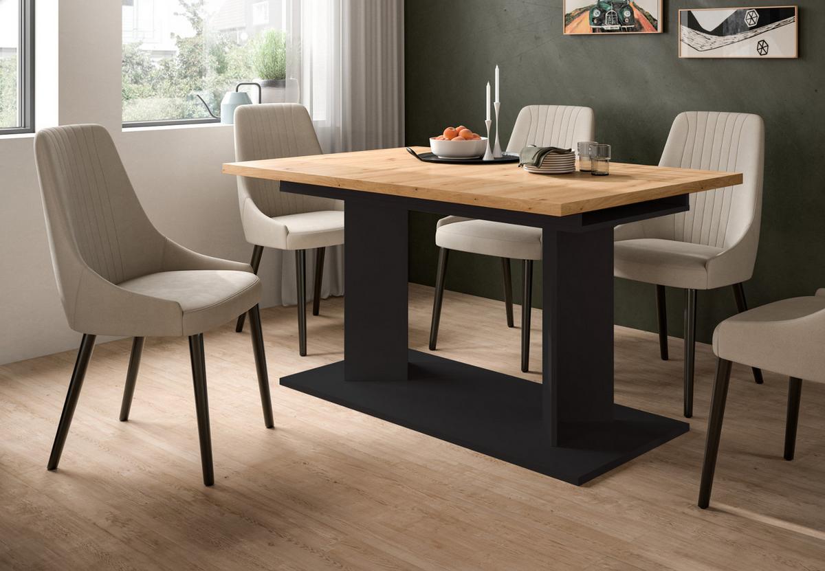 ESSTISCH Eiche Artisan, schwarz 140 - 180 - 220 x 90 cm, Küchentisch 2-fach ausziehbar - Schwarz/Eiche Artisan, Holzwerkstoff (90/140/76cm) - Inn.Furn