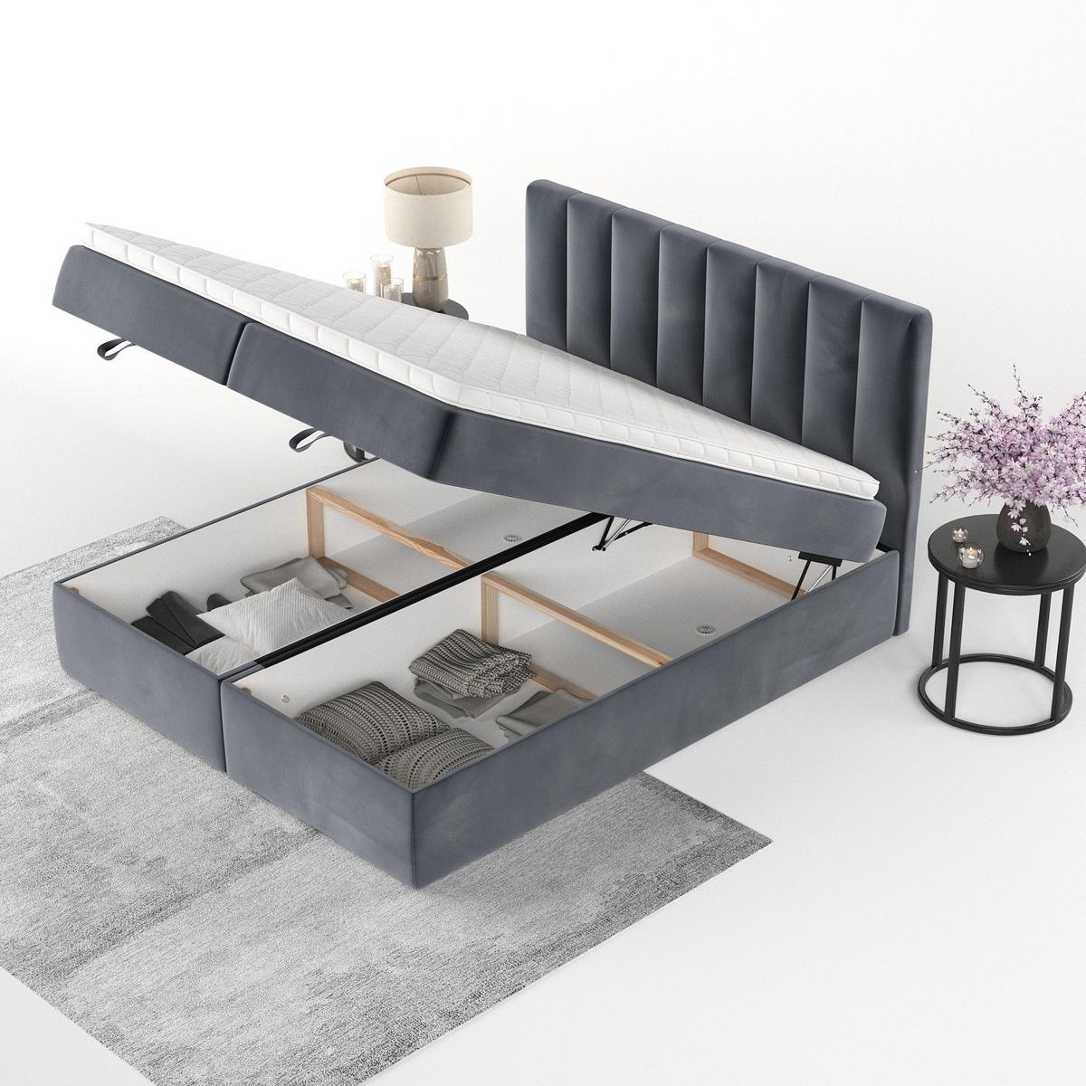 BOXBETT Lusso 160/200 cm Dunkelgrau im Kronos Stoff - Dunkelgrau/Schwarz, Holz/Holzwerkstoff (160/200cm) - AltaBeds
