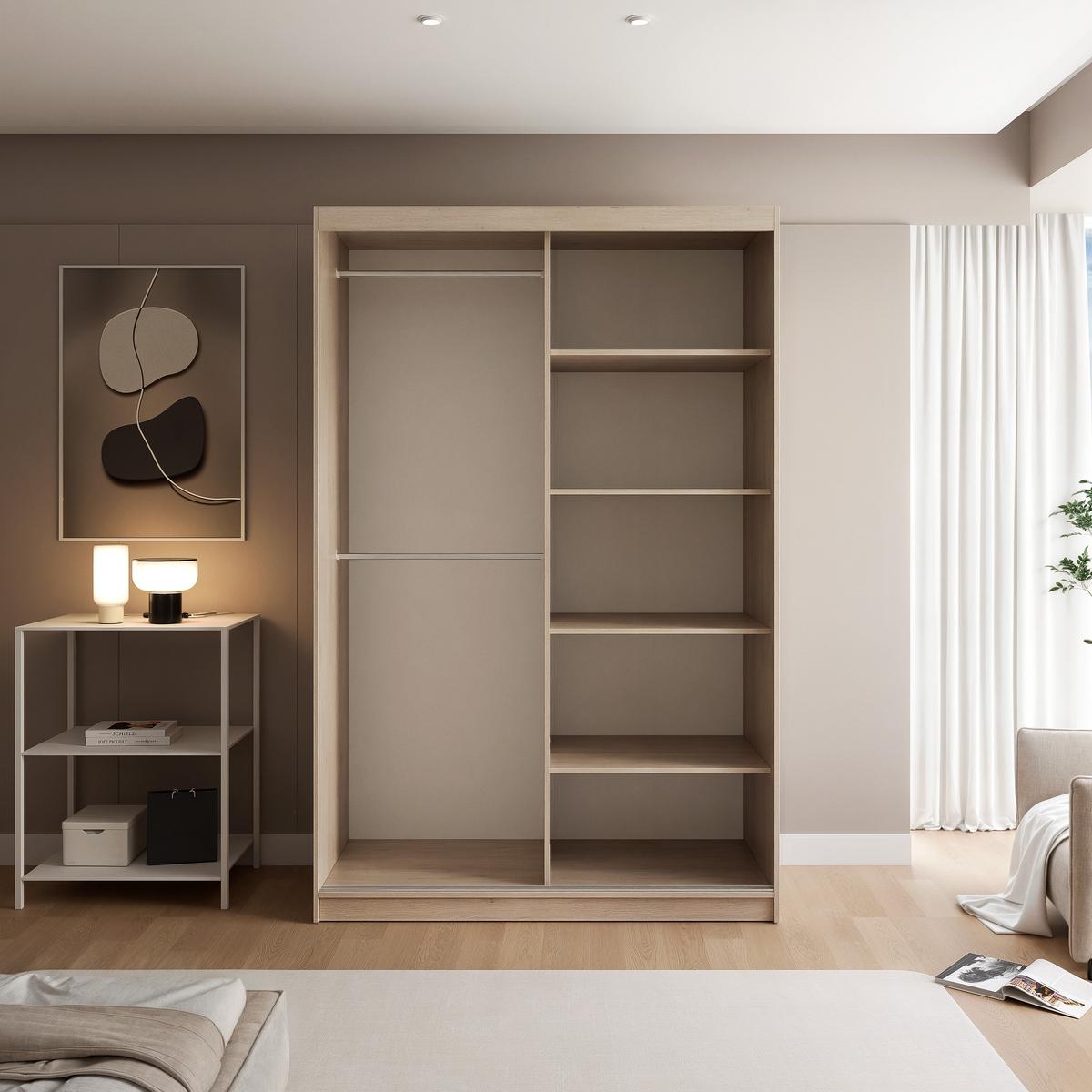 SCHIEBETÜRENSCHRANK SILENTE 140 cm mit Einlegeböden und Kleiderstange - Braun, Holzwerkstoff (140/215/60cm) - Idohome