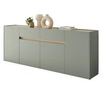 SIDEBOARD in Salbei Grün mit Eiche, große Kommode 4-türig mit Schubkästen, 223 x 87 cm - Salbeigrün/Eichefarben, Holz/Holzwerkstoff (223/87/40cm) - Furn.Design
