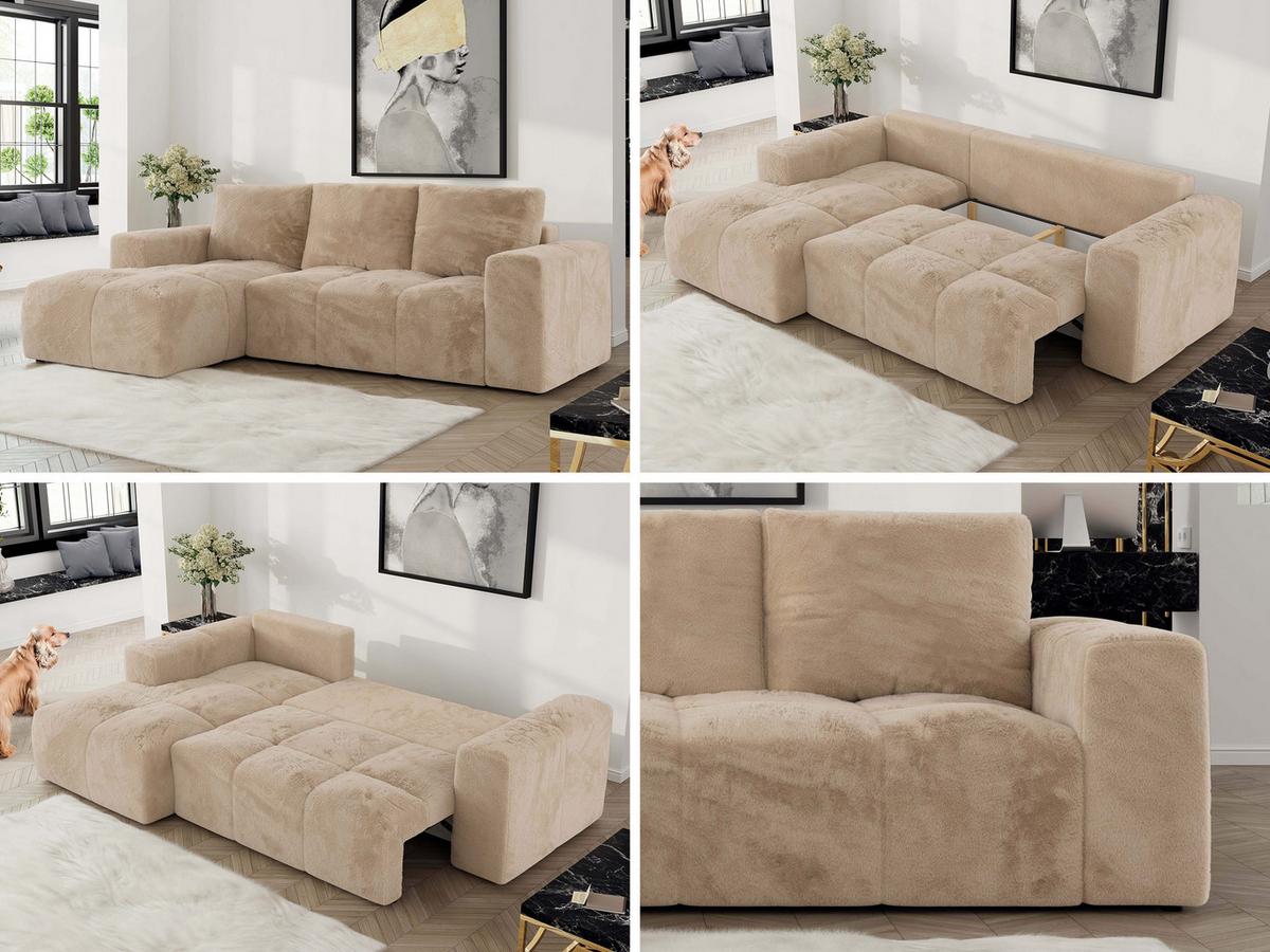 ECKSOFA MONIVA Beige Plüsch - Links - Beige/Schwarz, Textil (164/266cm) - MKS