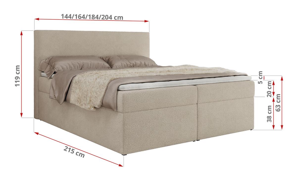 BOXBETT JAGUAR 140/200 - Beige Struktur - H3 - Beige, Holz/Textil (140/200cm) - MKS