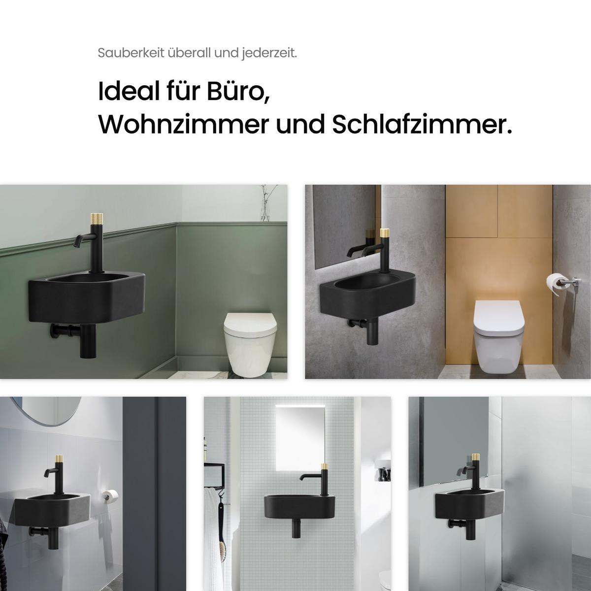WASCHBECKEN Abgerundete Ecken Hahnloch rechts mattschwarz 40 / 21,5 / 12 cm - Schwarz, Keramik (40/12/21.5cm) - EMKE