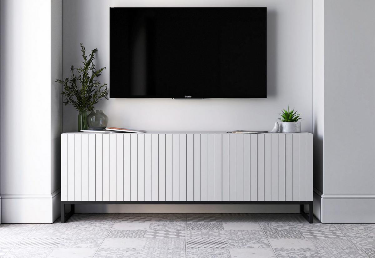 TV-SCHRANK Elpis Weiß Matt mit Metallrahmen Glamour 150 cm - Schwarz/Weiß, Holzwerkstoff/Metall (150/51.5/36.5cm) - Meble Lindner