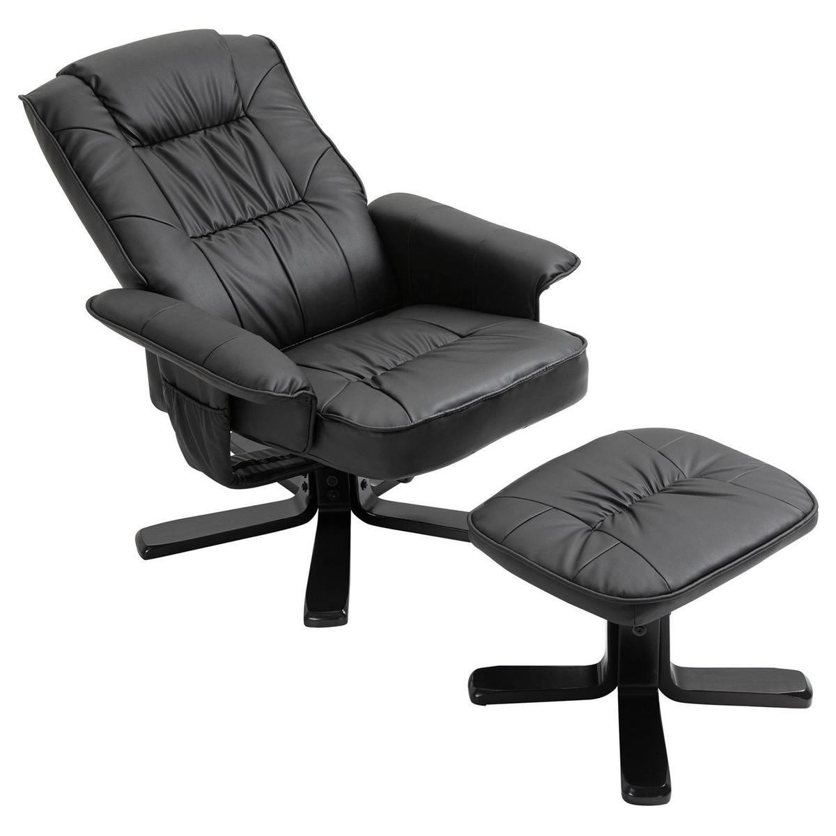 RELAXSESSEL KUNSTLEDER, SET MIT HOCKER CHARLY schwarz/schwarz - Schwarz, Textil (76/87/61cm) - IDIMEX