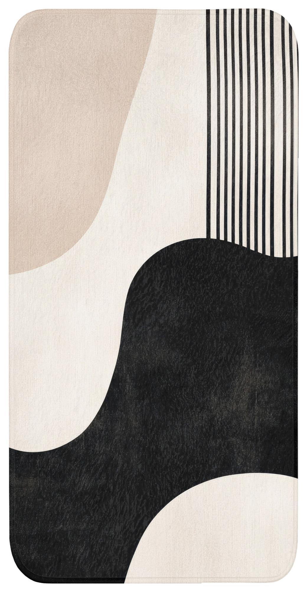 BADEMATTE Abstrakt - Japandi - Beige - Modern Badteppich 60x120 cm - Beige/Schwarz, Textil (60/120cm) - OnlyWow