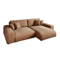 ECKSOFA mit Schlaffunktion, Bettkasten, Wellenunterfederung, seitenverkehrt montierbar B255/T165/H84 cm, Liegefl. 148x196 cm, Cord Hellbraun / 21002 - Hellbraun/Schwarz, Kunststoff/Textil (255/165cm) - luma-home