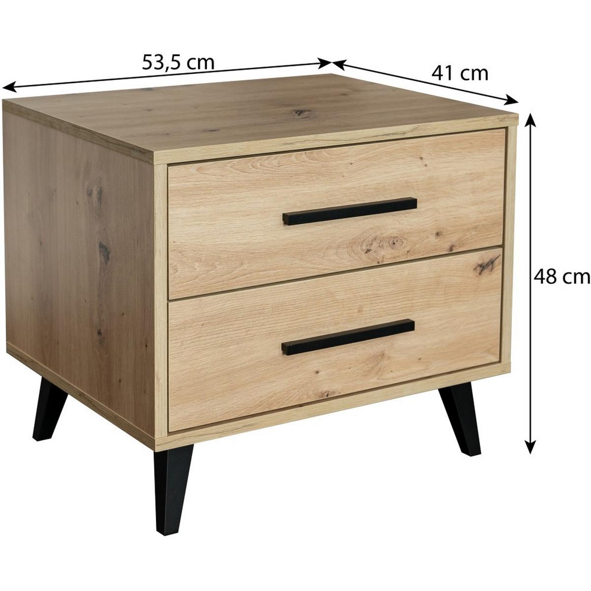 NACHTTISCH Kavo mit 2 Schubladen, eiche Artisan - Schwarz/Eiche Artisan, Holzwerkstoff (53.5/48/41cm) - Beautysofa
