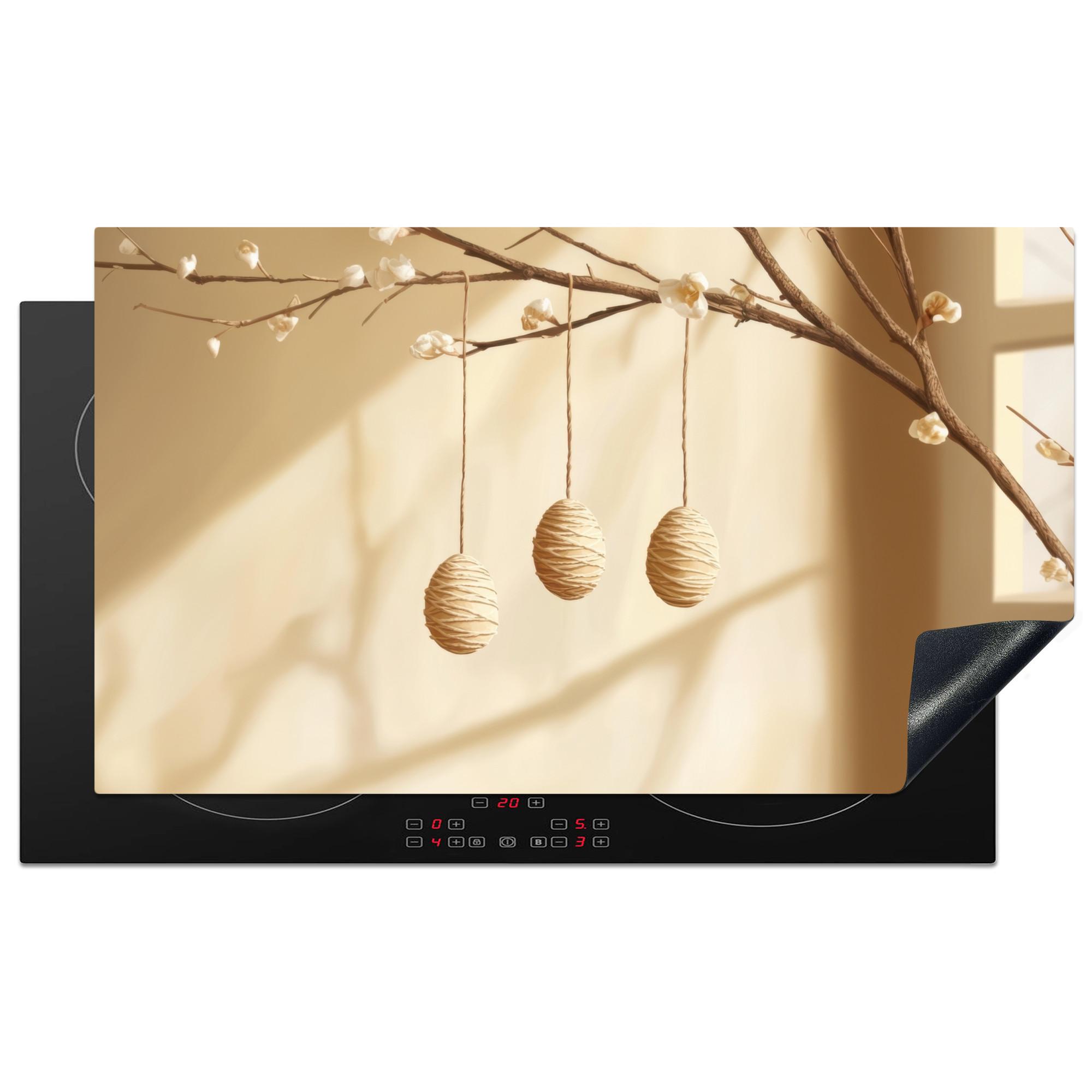HERDABDECKPLATTE Beige - Osterkuchen - Eier Induktionsschutz 91.2x52 cm - Beige, Kunststoff (91.2/52/0.2cm) - MuchoWow