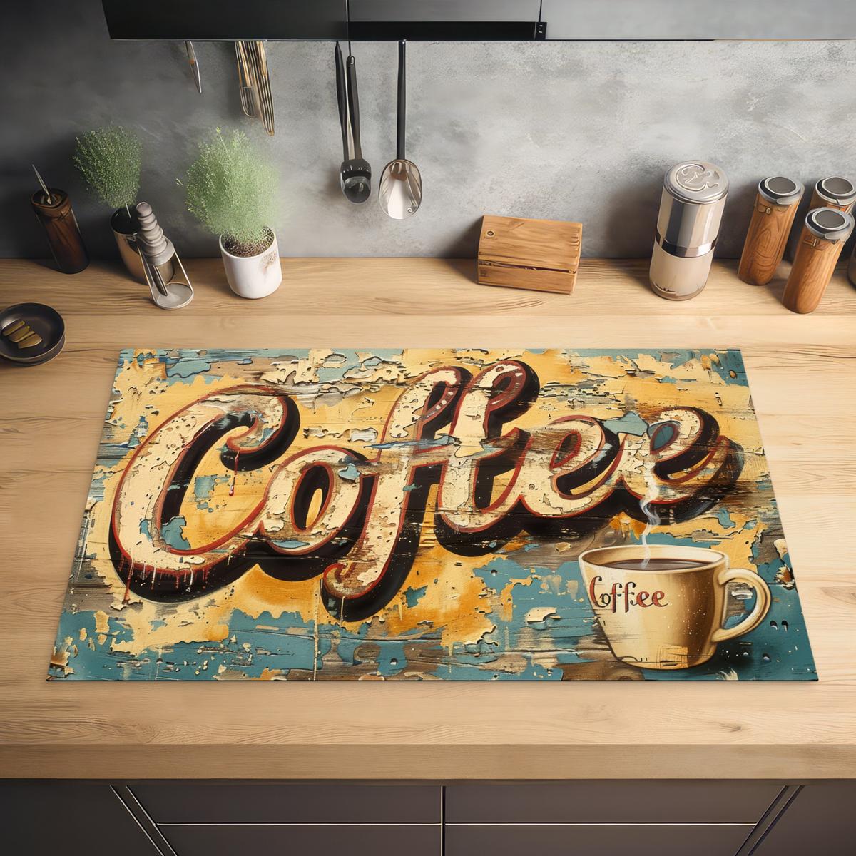 HERDABDECKPLATTE Kaffee - Vintage - Braun - Tasse Ceranfeldabdeckung 85x52 cm - Teakfarben, Kunststoff (85/52/0.2cm) - MuchoWow