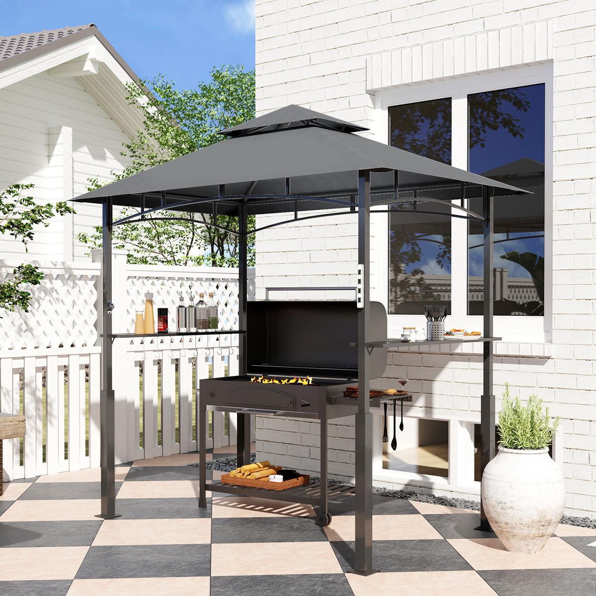 GRILLPAVILLON mit LED 243 x 148 x 248 cm - Dunkelgrau, Metall (148/248/243cm) - Outsunny